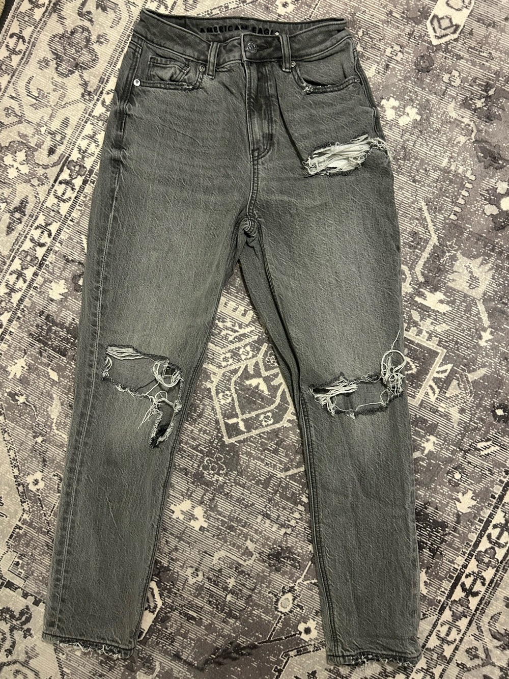 American Eagle Outfitters High-Rise Distressed Gray Ripped Jeans